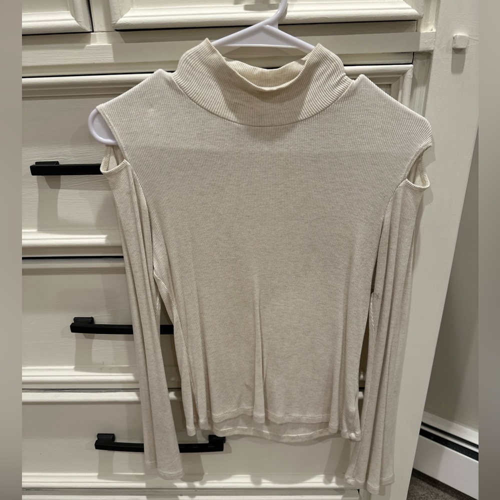 LNA Cream Long Sleeve Cut Out Blouse
